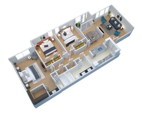 Floor plan for 3 beds, 2 baths, 1253 sqft